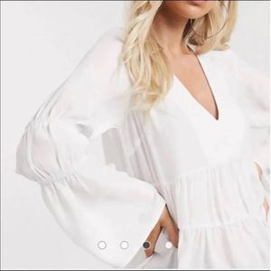 NWT Missguided White Ruffle smocked long sleeve top